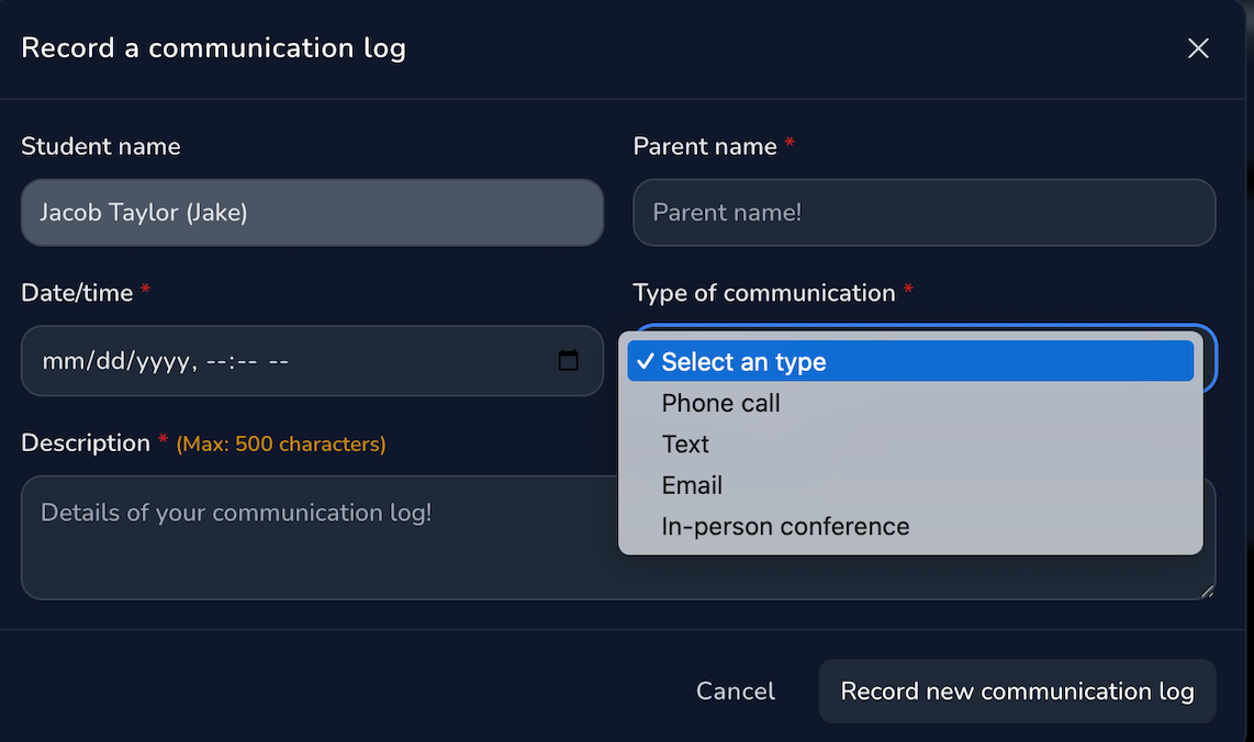 Family Communications Log